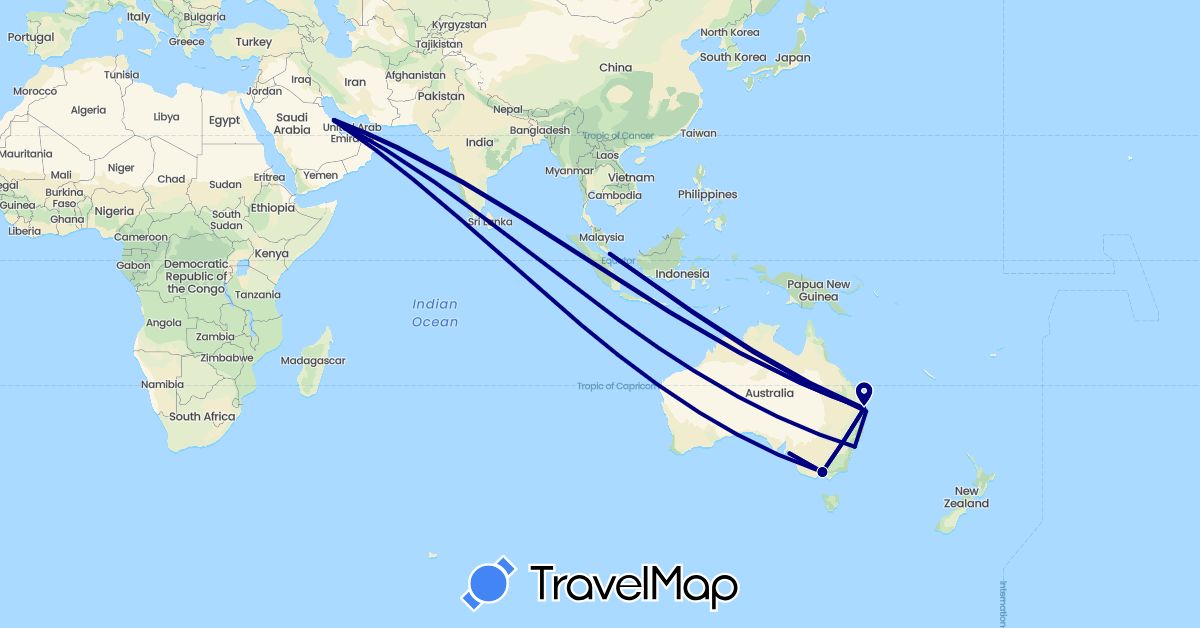 TravelMap itinerary: driving in Australia, Bahrain, Singapore (Asia, Oceania)